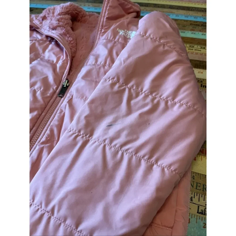The North Face Jacket Girls L 12 Reversible Coral Pink Fuzzy Teddy Coat Warm